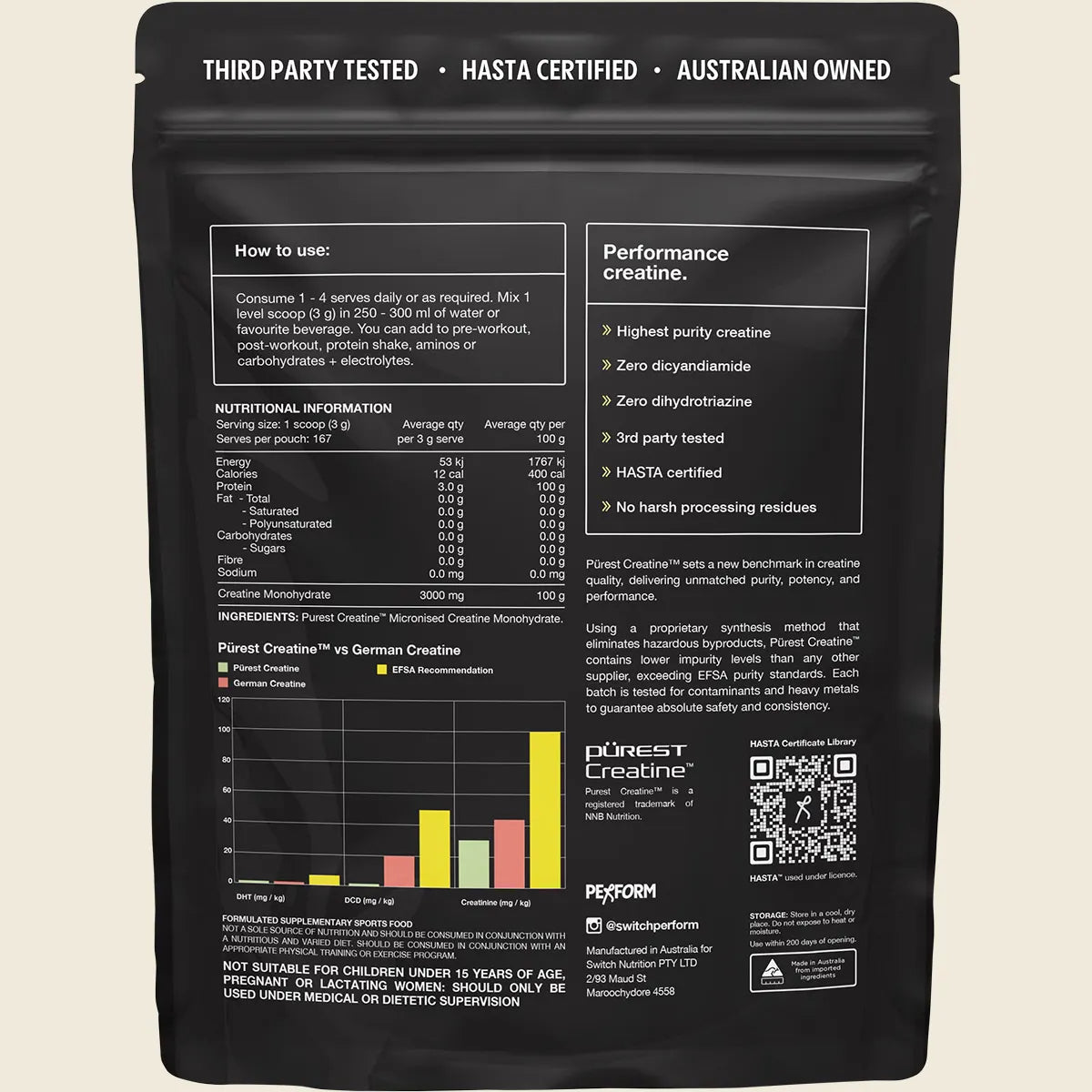 Switch Nutrition - Purest Creatine Monohydrate Perform (HASTA Certified)
