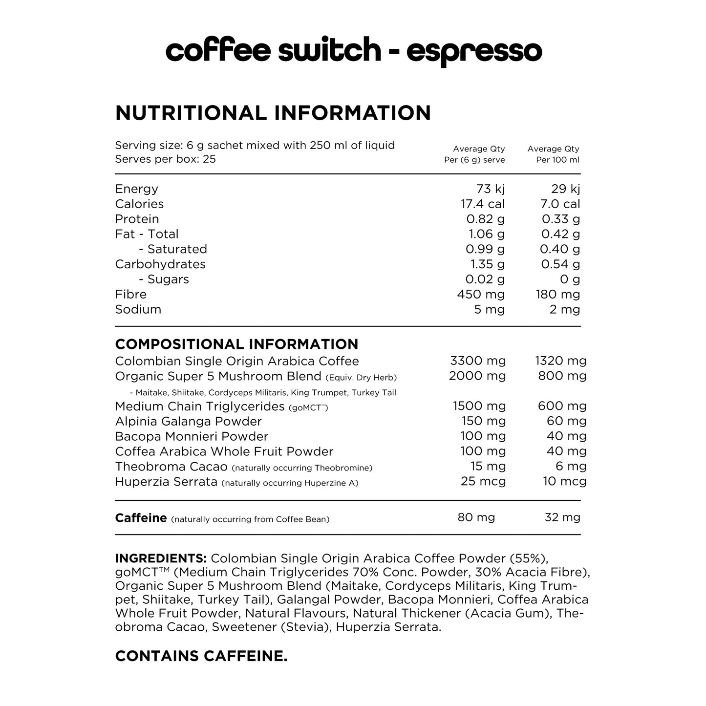 Switch Nutrition - Coffee (25 Serve)